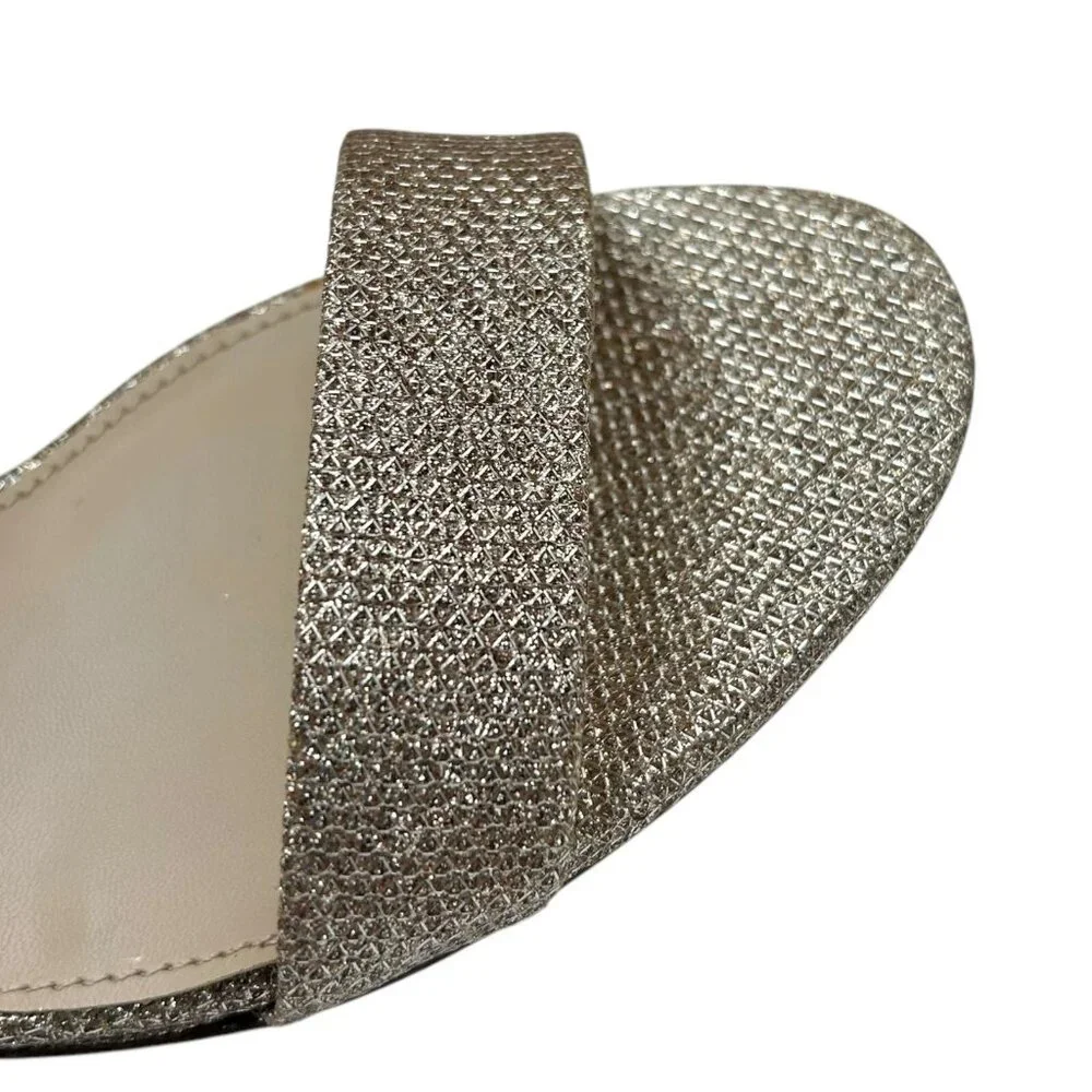 Pelle Moda‎ Women’s Monroe Sandal 7.5 Metallic Plat Gold Block Heel Ankle Strap